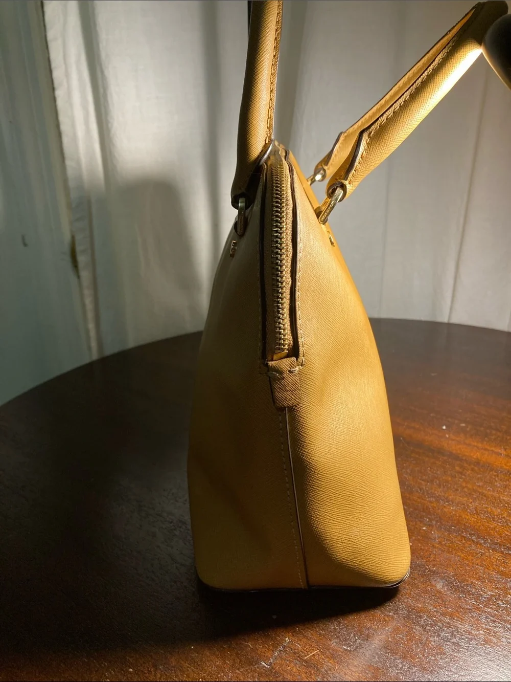 Michael Kors Saffiano Cindy Leather Dome Satchel in Mustard